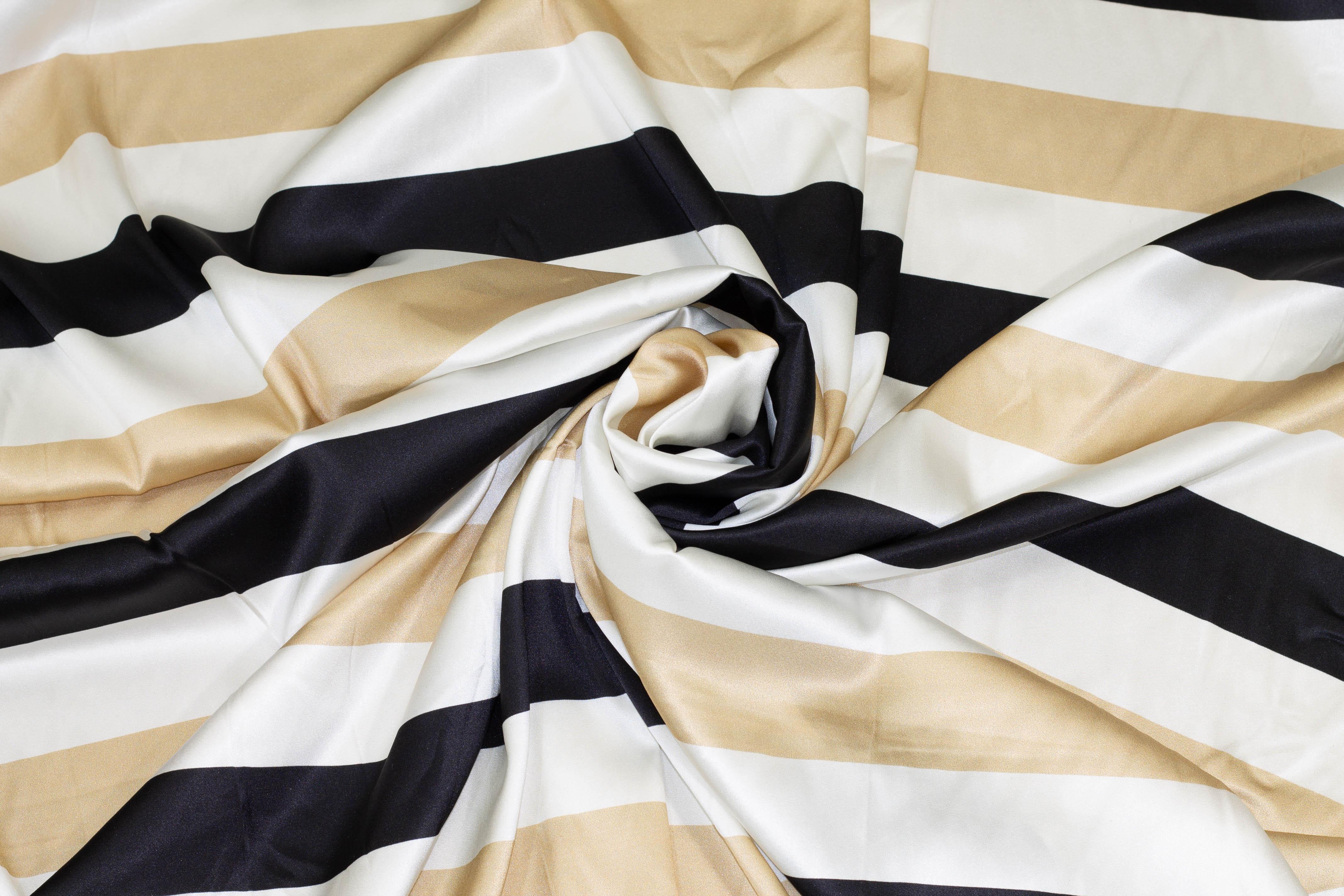 Black and Off-White Striped Silk Charmeuse