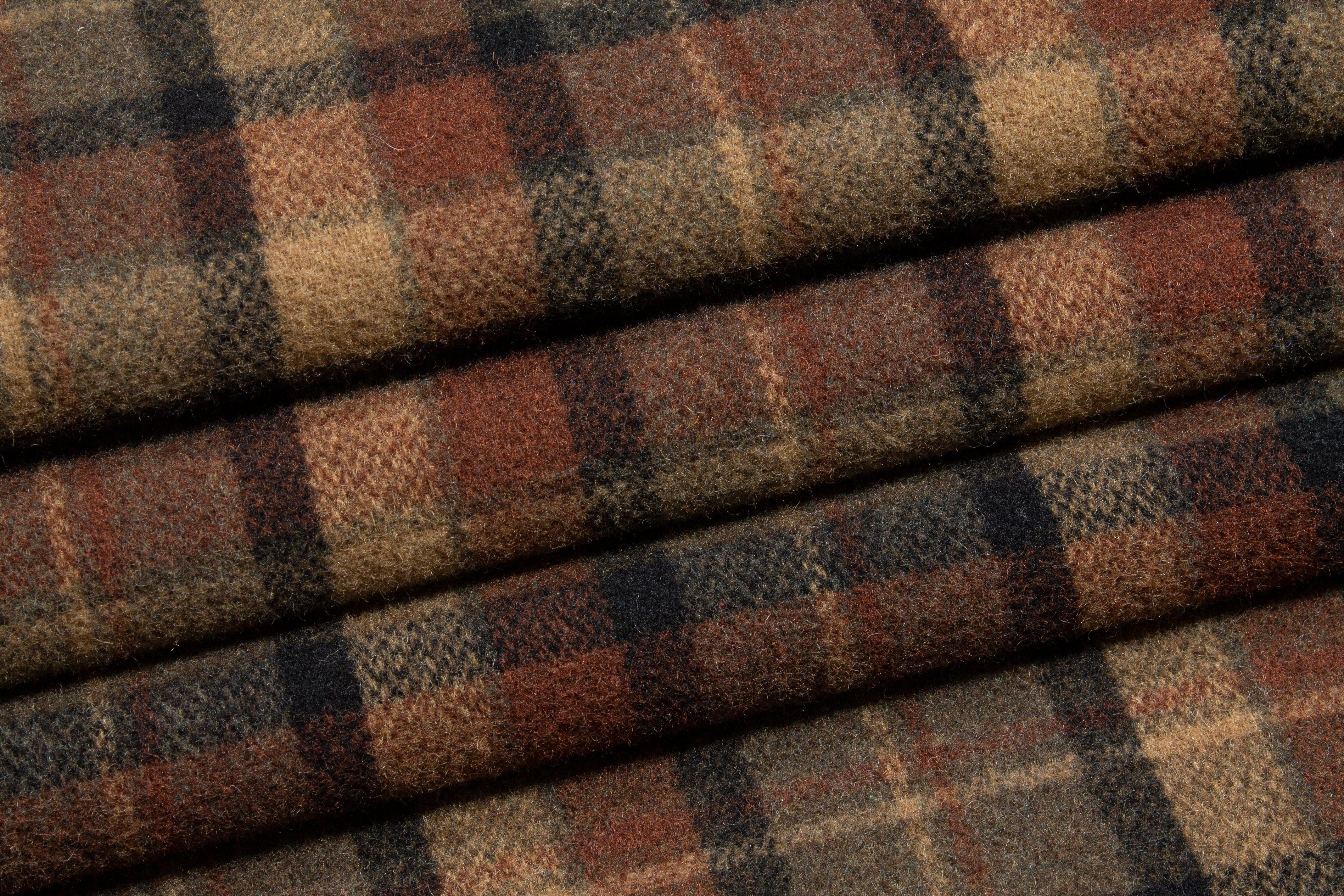 Italian Solid 2-Ply Double Sided Light Wool Flannel - Brown / Charcoal Grey  - Fabric by the Yard