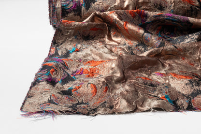 Crushed Metallic Silk Blend Italian Brocade - Brown / Multicolor