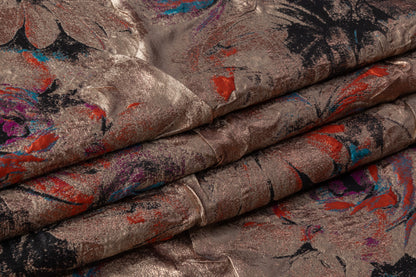 Crushed Metallic Silk Blend Italian Brocade - Brown / Multicolor