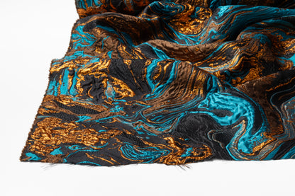 Abstract Italian Silk Blend Decoupé Brocade - Black / Blue / Gold