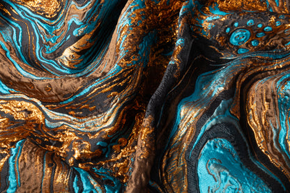 Abstract Italian Silk Blend Decoupé Brocade - Black / Blue / Gold