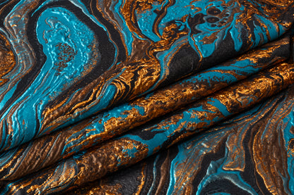 Abstract Italian Silk Blend Decoupé Brocade - Black / Blue / Gold