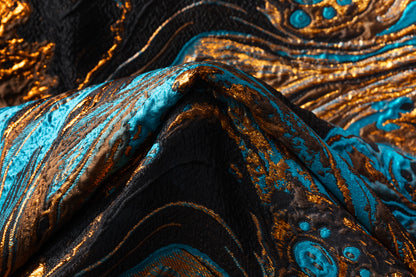 Abstract Italian Silk Blend Decoupé Brocade - Black / Blue / Gold