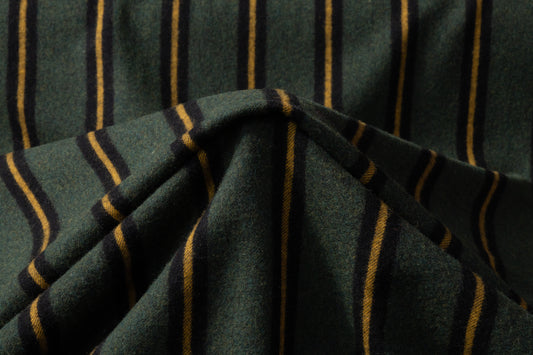 Striped Italian Poly Wool Flannel - Green / Yellow / Black