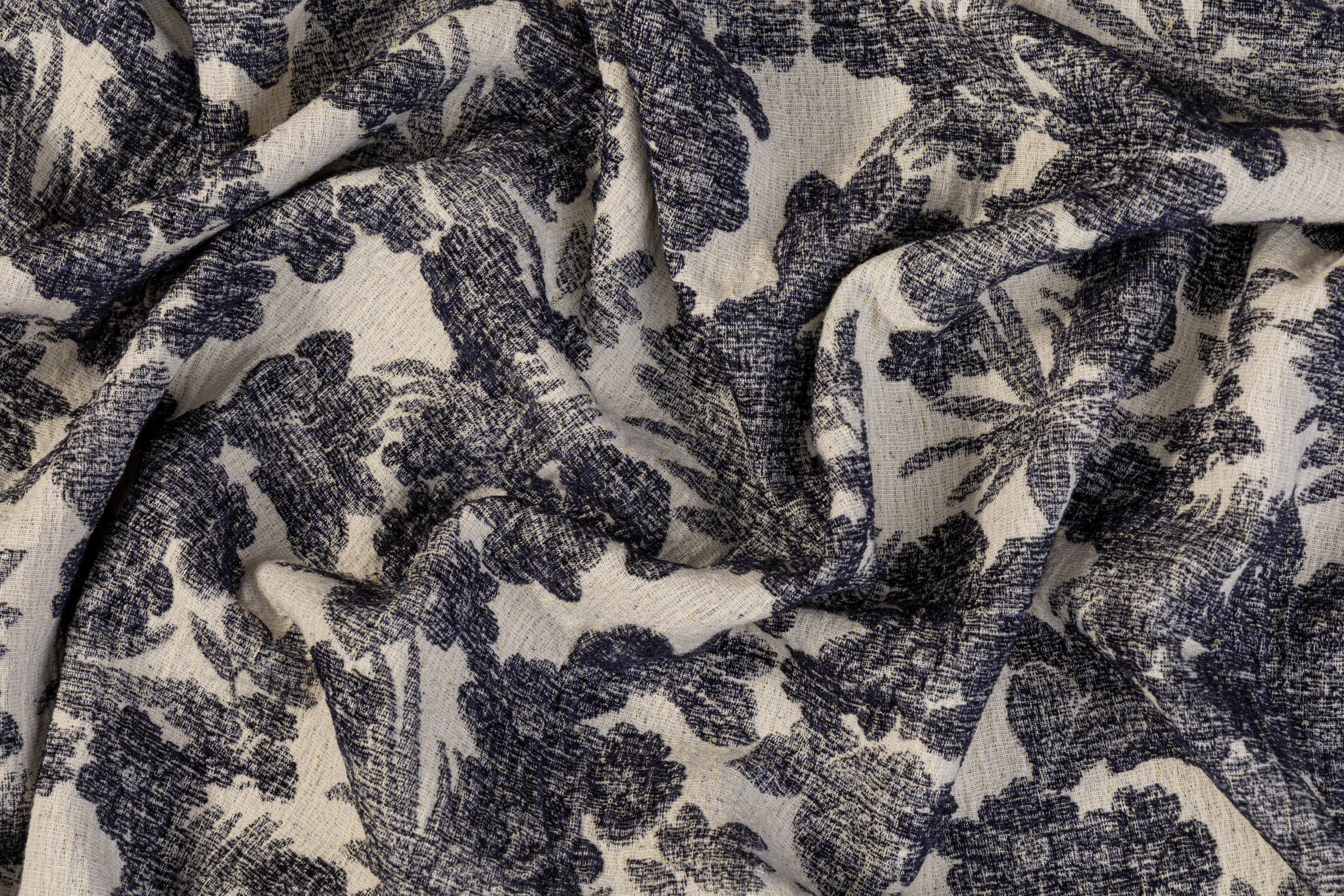 Double Faced Wool Rayon Jacquard - Navy / White / Light Beige