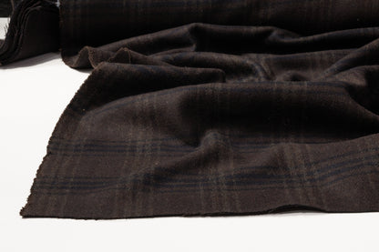 Double Faced Checked Italian Wool Nylon Coating - Brown / Navy