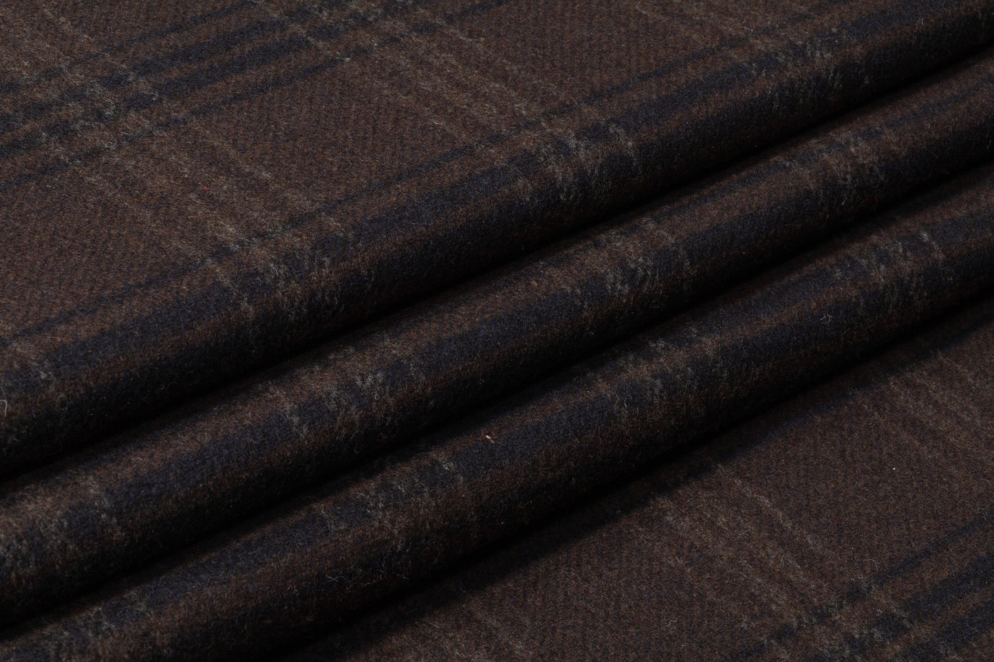 Double Faced Checked Italian Wool Nylon Coating - Brown / Navy