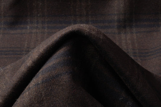 Double Faced Checked Italian Wool Nylon Coating - Brown / Navy