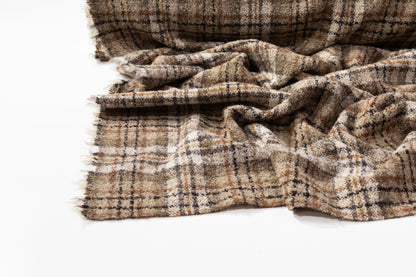 Plaid Italian Poly Wool Tweed Boucle - Tan