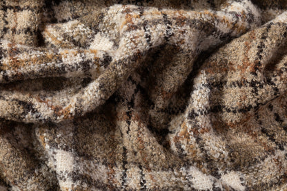 Plaid Italian Poly Wool Tweed Boucle - Tan