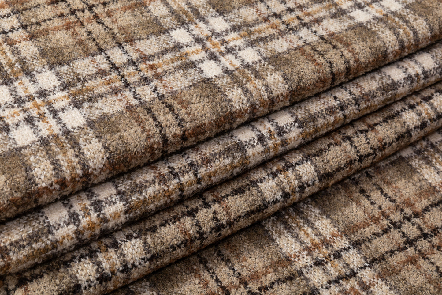 Plaid Italian Poly Wool Tweed Boucle - Tan