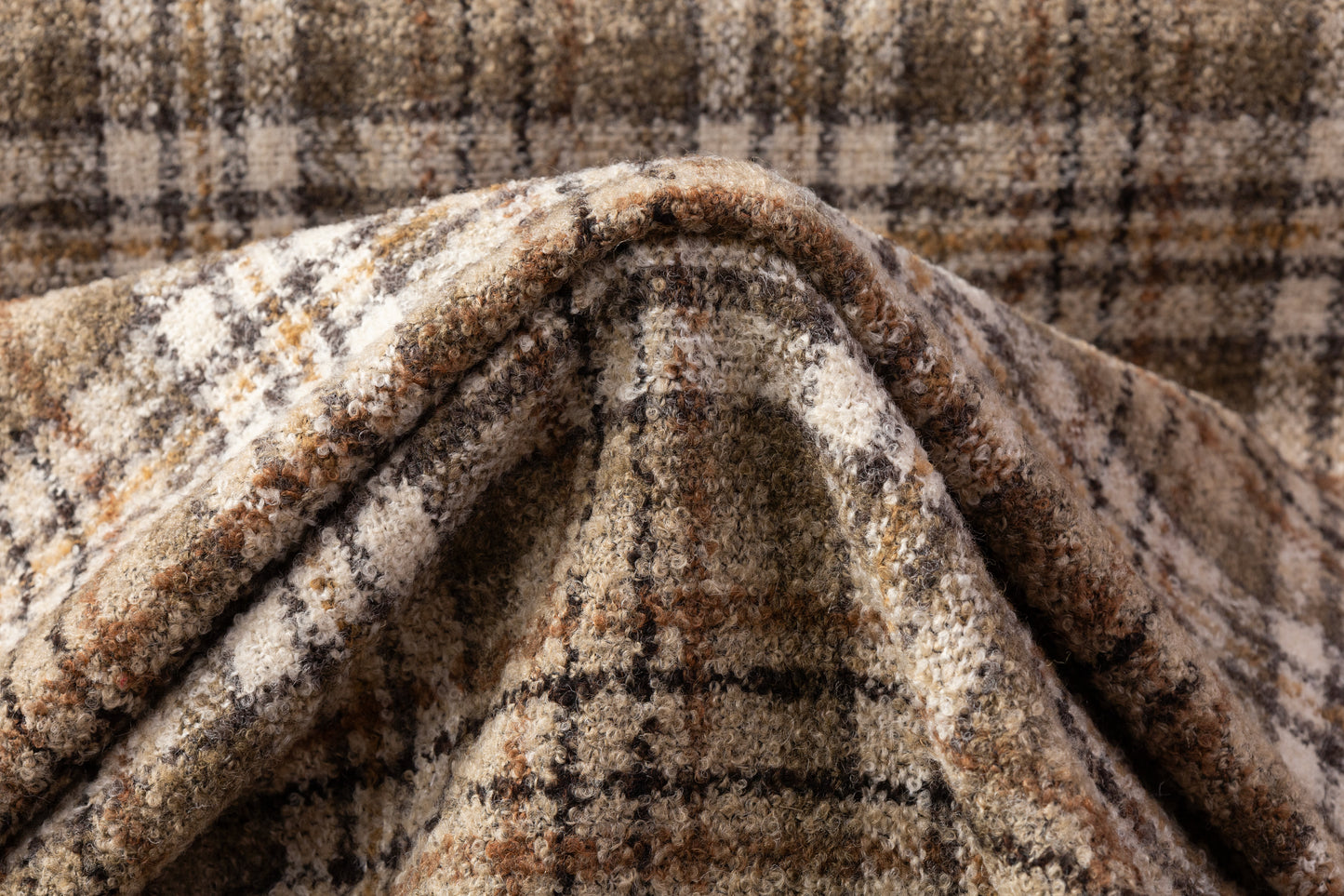 Plaid Italian Poly Wool Tweed Boucle - Tan