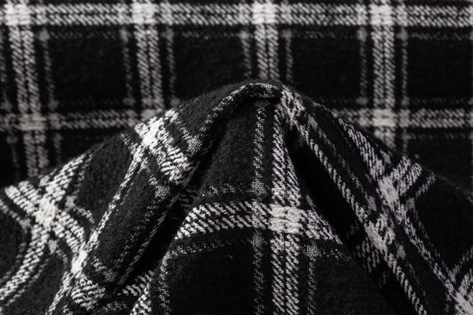 Checked Italian Poly Wool Tweed Boucle - Black / White