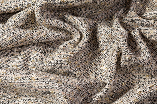 Metallic Italian Cotton Wool Blend Tweed - Taupe / Gray / Gold / Black