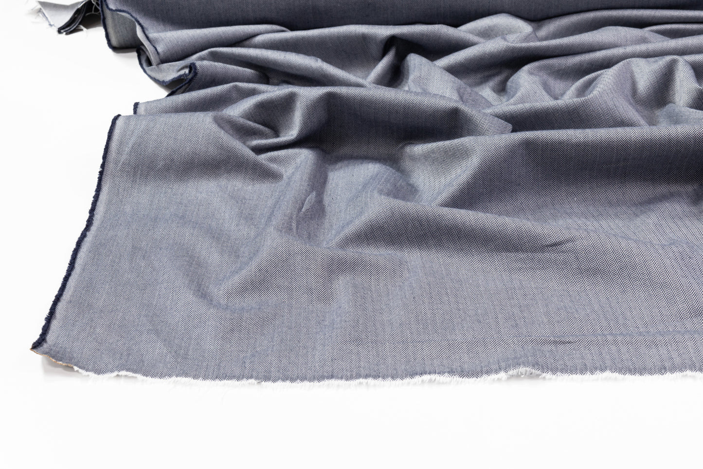 Micro Herringbone Viscose Suiting - Navy / White