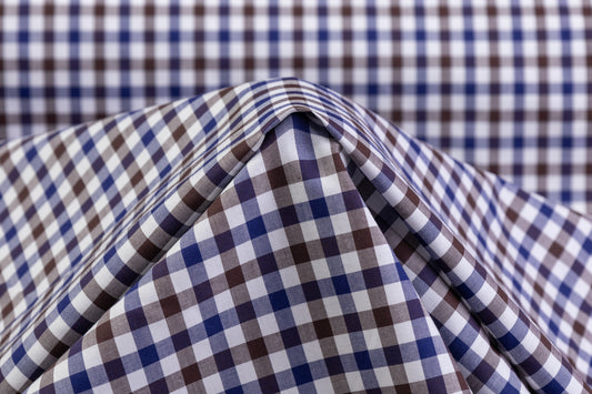 Checked Cotton Shirting - Blue / Brown / White