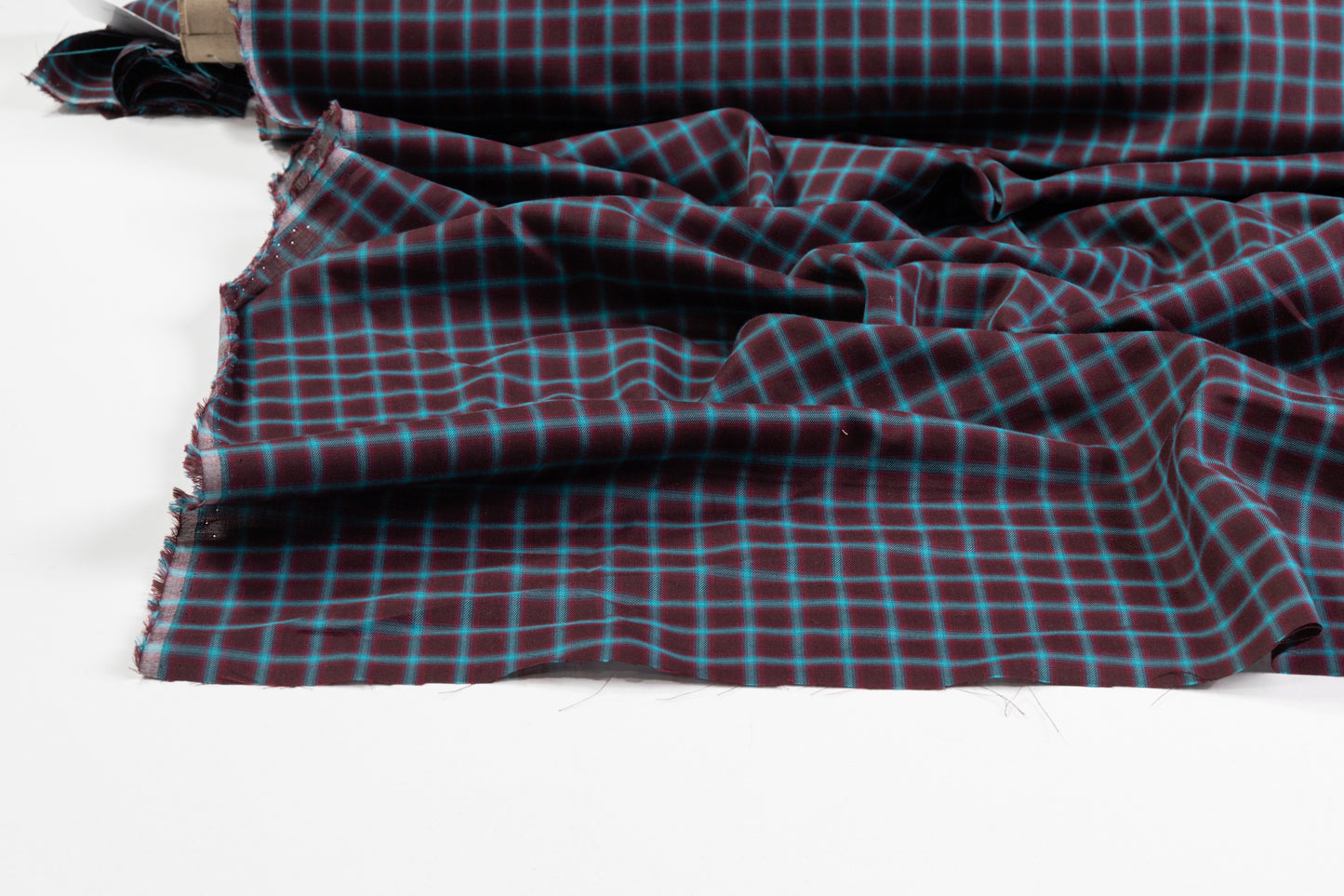 Checked Cotton Shirting - Burgundy / Blue