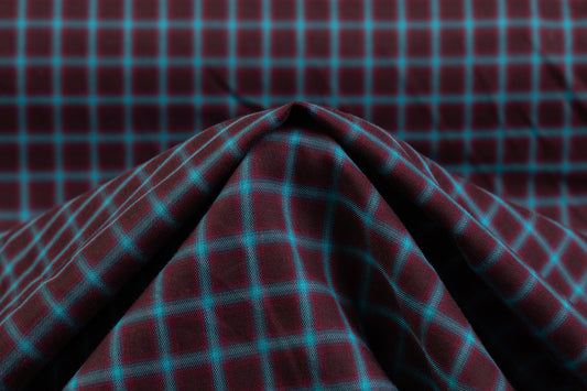 Checked Cotton Shirting - Burgundy / Blue