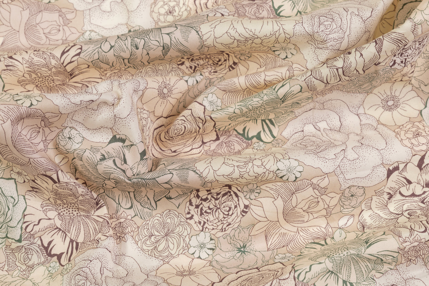 Floral Printed Cotton - Beige / Mauve / Green