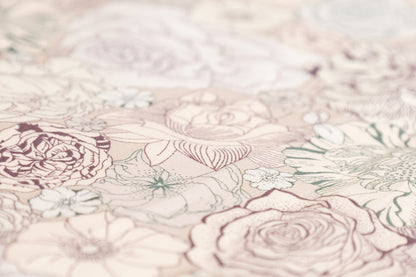 Floral Printed Cotton - Beige / Mauve / Green