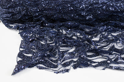 Beaded and Sequined Tulle - Navy