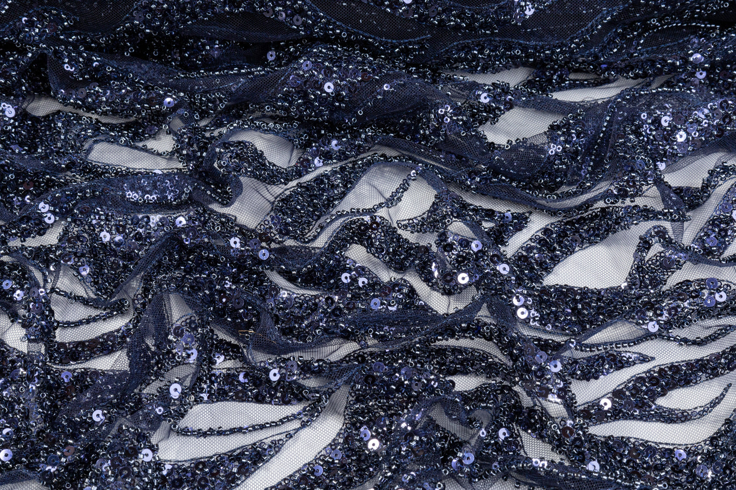 Beaded and Sequined Tulle - Navy