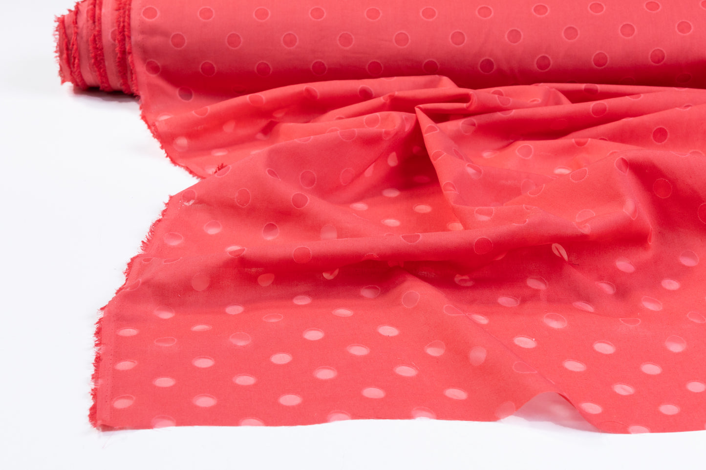 Poly Cotton Polka Dot Burnout - Coral