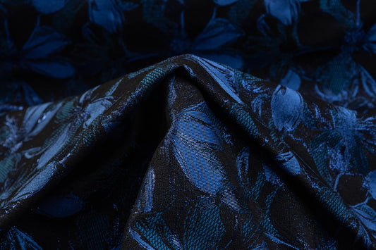 Floral Metallic Brocade - Blue