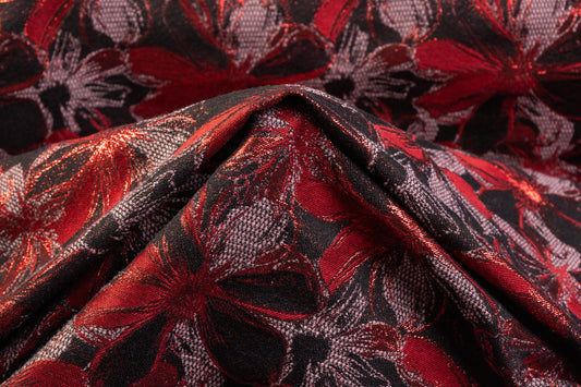 Metallic Floral Brocade - Red