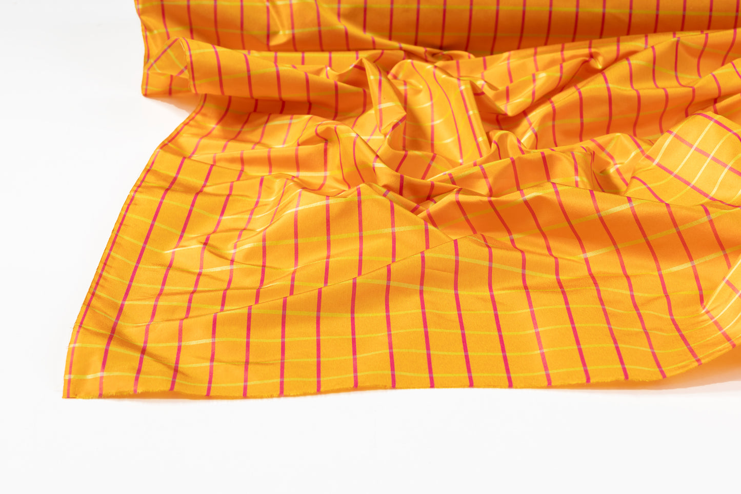 Checked Silk Taffeta - Orange / Yellow / Pink