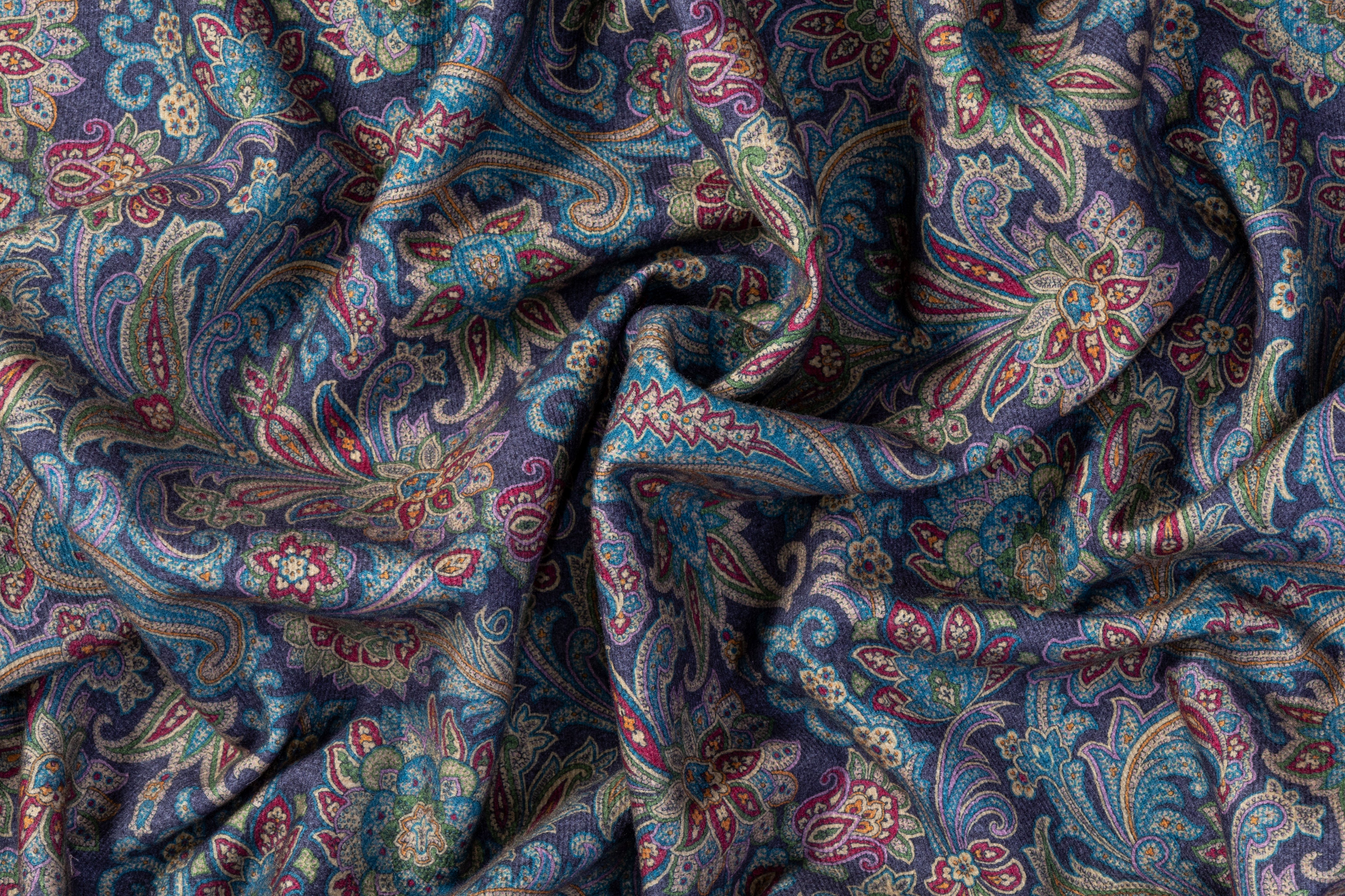 Paisley Printed Italian Silk/Wool/Cashmere Coating - Blue – Prime