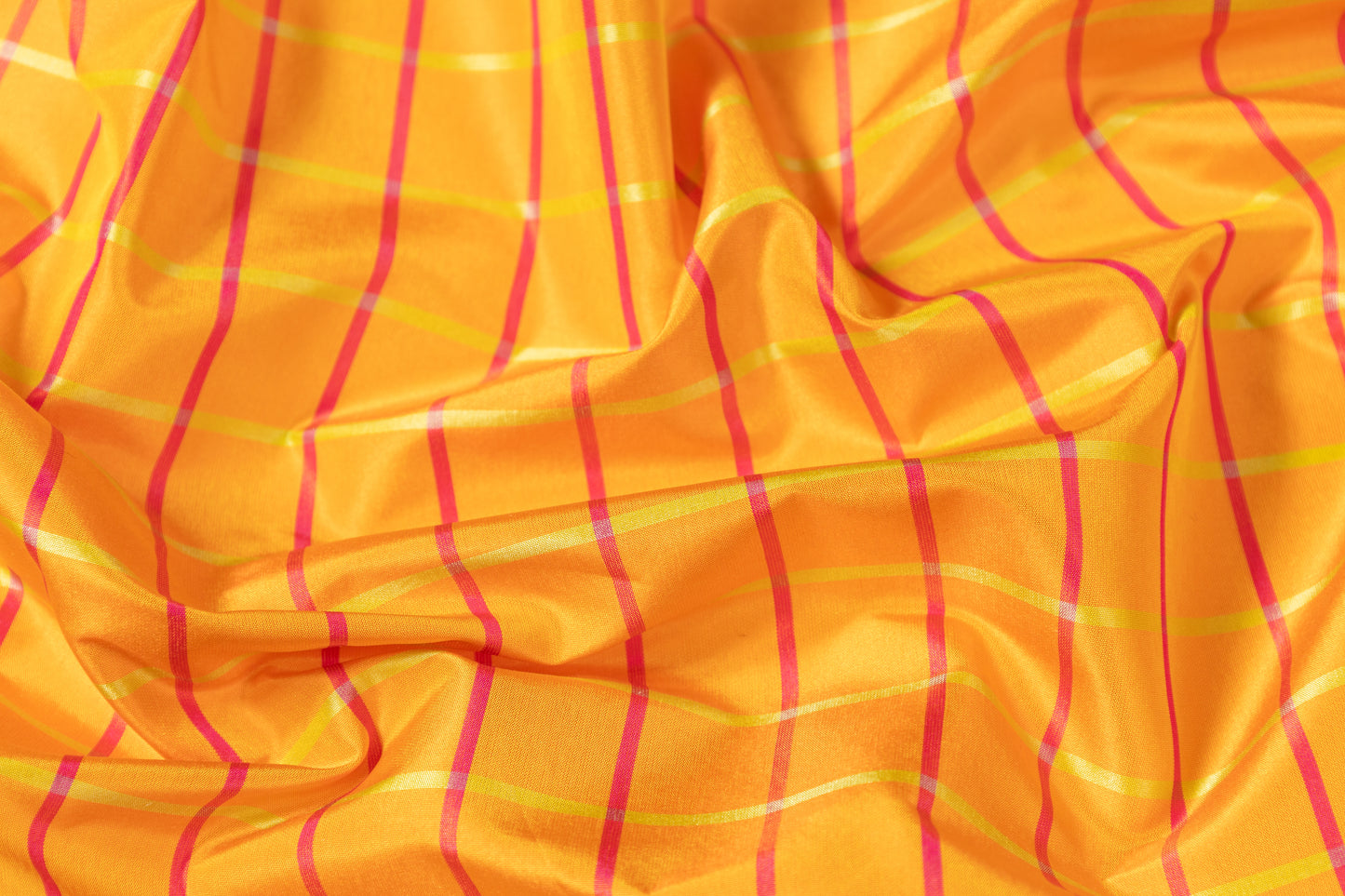 Checked Silk Taffeta - Orange / Yellow / Pink