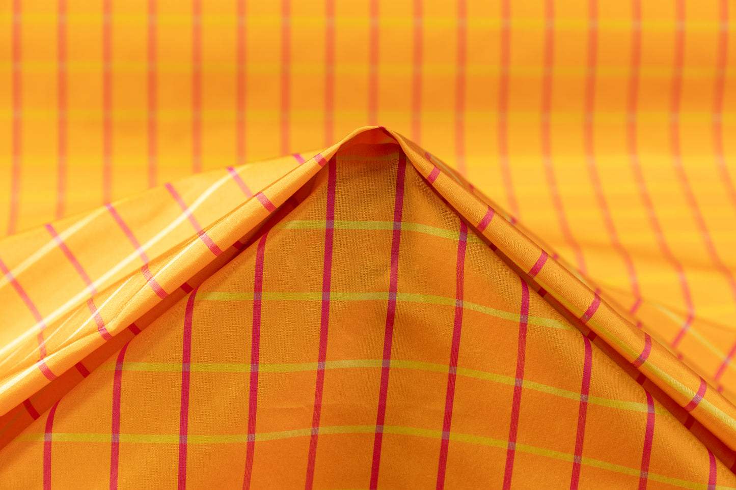 Checked Silk Taffeta - Orange / Yellow / Pink