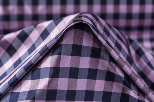 Checked Silk Taffeta - Lilac / Navy