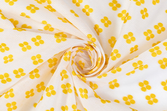 Embroidered Polyester Organza - White / Yellow