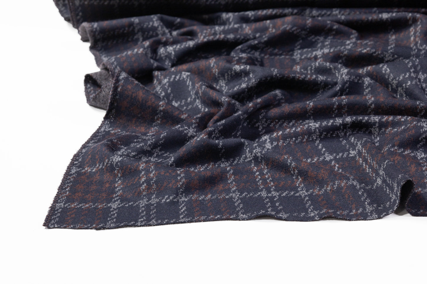 Checked Wool Viscose Knit - Navy / Rust