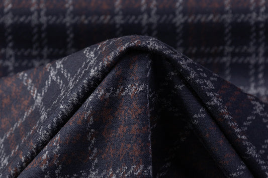 Checked Wool Viscose Knit - Navy / Rust