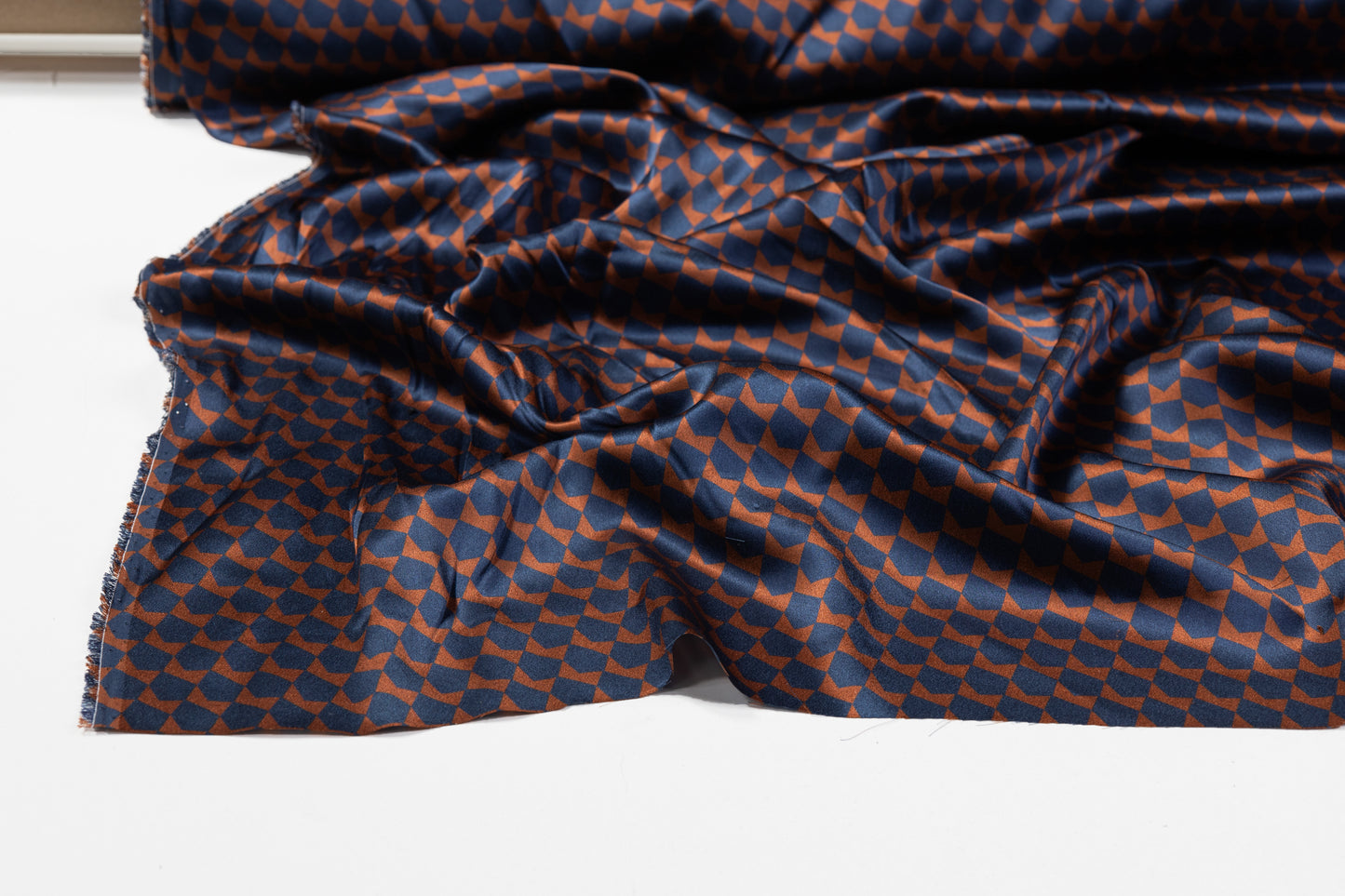 Geometric Silk Charmeuse - Navy / Rust