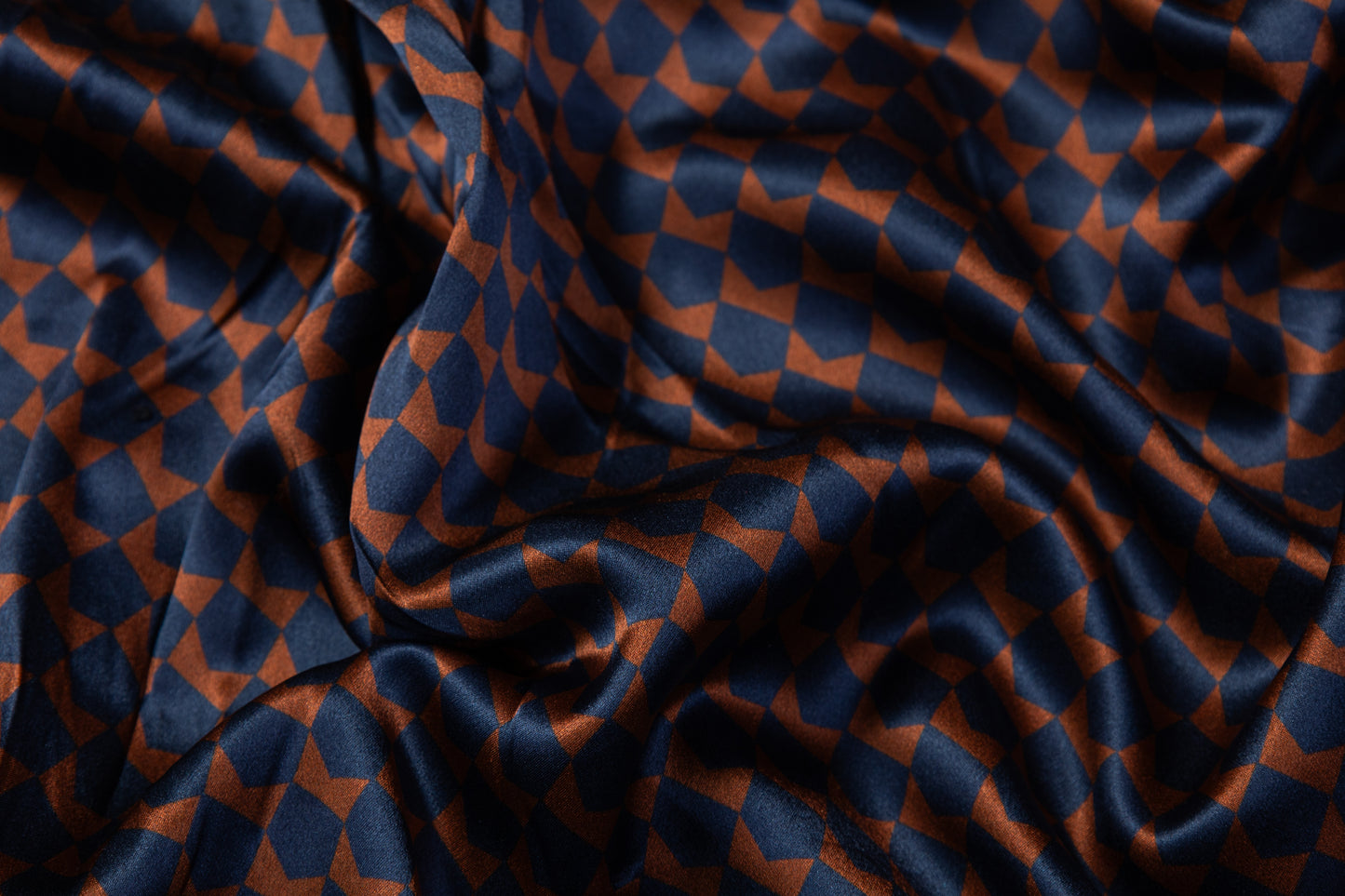 Geometric Silk Charmeuse - Navy / Rust