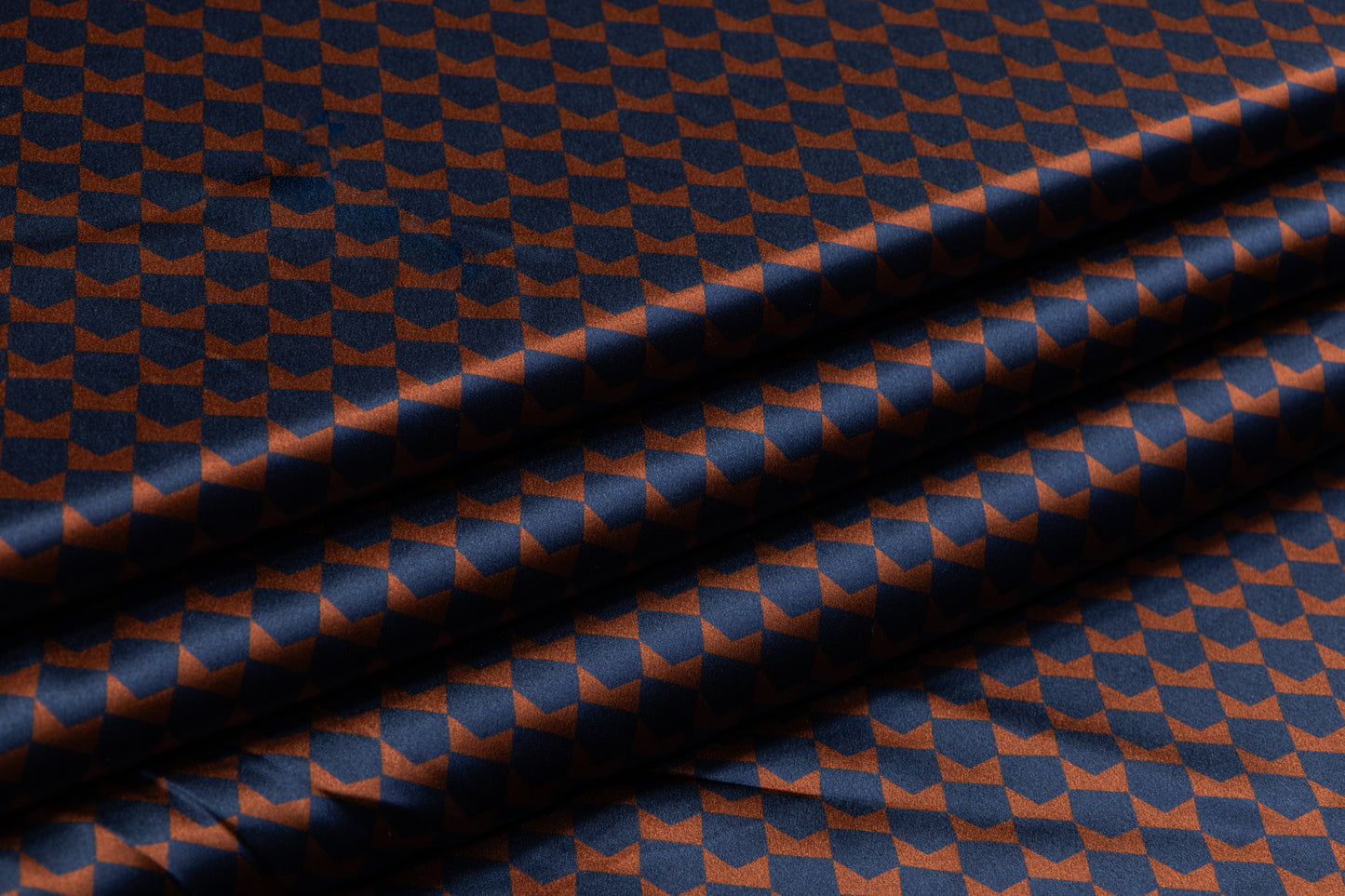 Geometric Silk Charmeuse - Navy / Rust