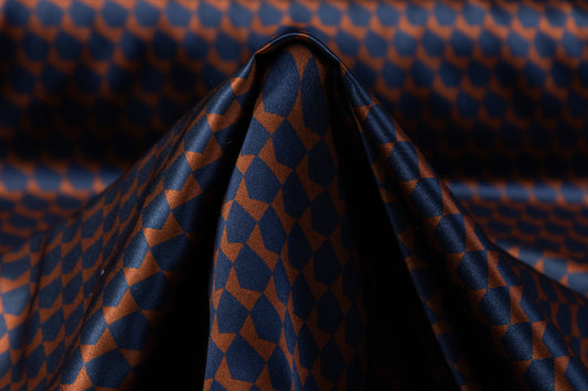 Geometric Silk Charmeuse - Navy / Rust