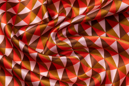 Geometric Silk Charmeuse - Orange / Brown / Blush