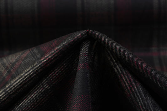 Plaid Printed Knit - Burgundy / Black / Gray