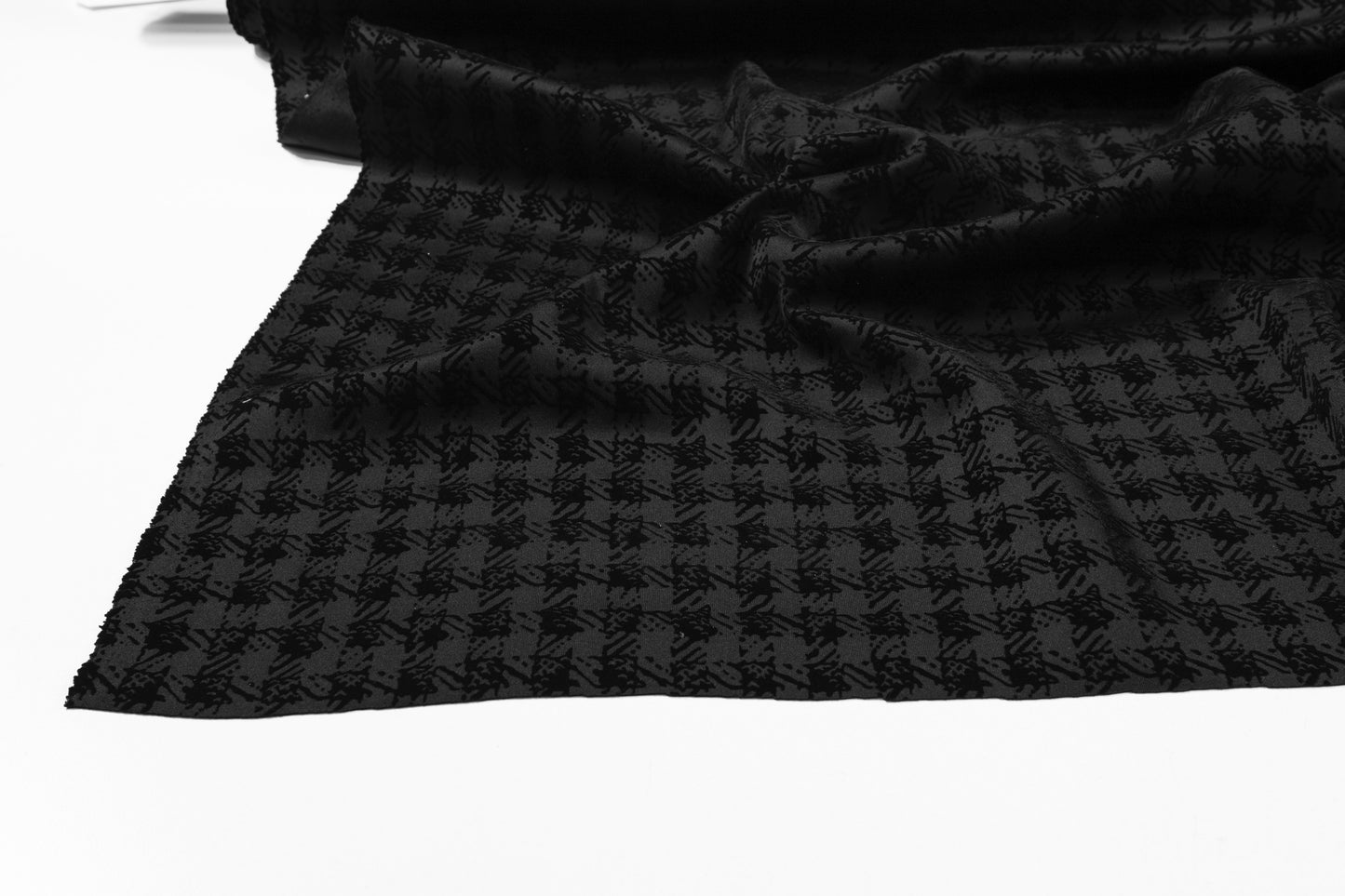 Houndstooth Flocked Scuba Knit - Black