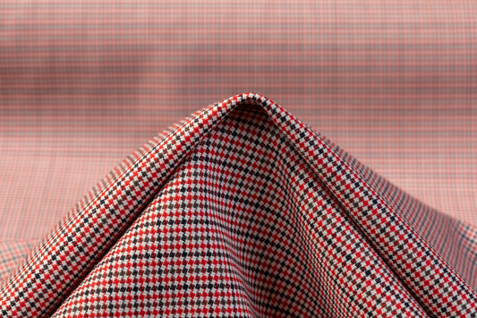 Micro Checked Italian Wool Suiting - Red / Black / White