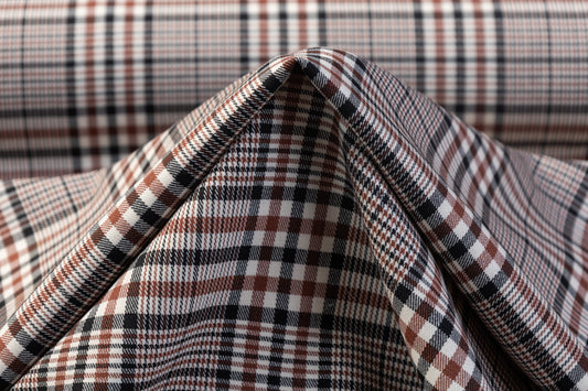 Glen Check Italian Wool Suiting - Brown / Black / White