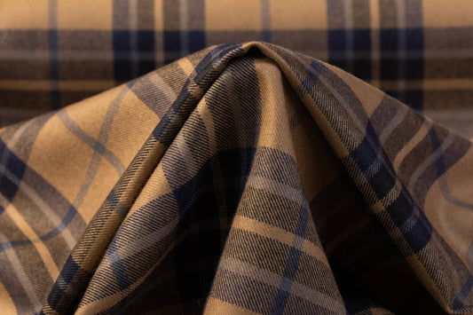 Plaid Italian Wool Suiting - Navy / Brown