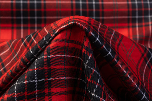 Tartan Italian Wool Suiting - Red, Black, White, Green