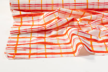 Checked Viscose Faille - Red / Orange / White